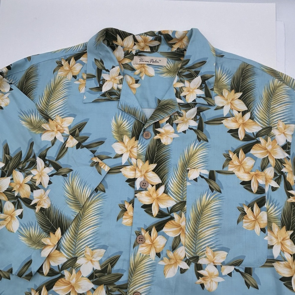 Seven Palm Men Size XL Hawaiian Shirt Island Authentics Classic Coconut Buttons